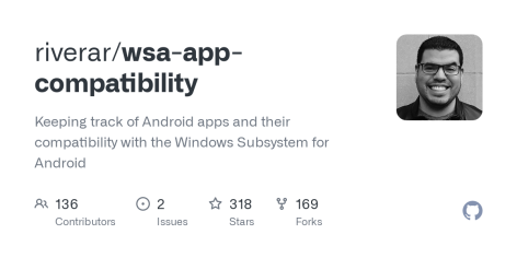 GitHub - riverar/wsa-app-compatibility: Keeping track of Android apps and their compatibility with the Windows Subsystem for Android