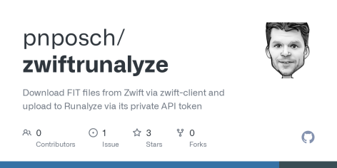 GitHub - pnposch/zwiftrunalyze: Download FIT files from Zwift via zwift-client and upload to Runalyze via its private API token