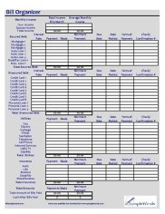 Monthly Bill Organizer - Excel XLS Spreadsheet Download