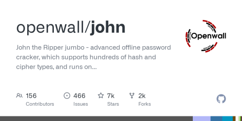 GitHub - openwall/john: John the Ripper jumbo - advanced offline password cracker, which supports hundreds of hash and cipher types, and runs on many operating systems, CPUs, GPUs, and even some FPGAs