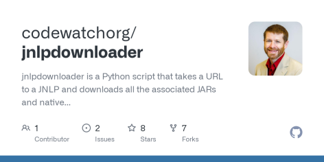GitHub - codewatchorg/jnlpdownloader: jnlpdownloader is a Python script that takes a URL to a JNLP and downloads all the associated JARs and native libraries.  Another Java based tool exists that provides this functionality, but this Python version extends the capabilities to include the ability to authenticate with BASIC, DIGEST, NTLM, or cookie authentication.