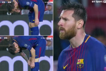 Lionel Messi eats a 'glucose tablet' hidden in his sock during Barcelona win over Olympiakos | The Sun