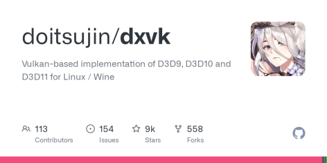 GitHub - doitsujin/dxvk: Vulkan-based implementation of D3D9, D3D10 and D3D11 for Linux / Wine