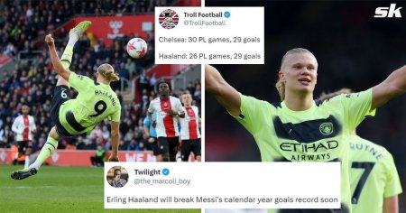 “Will break Messi’s calendar year goals record” – Fans left stunned as Erling Haaland scores with bicycle kick to reach 30 league goals