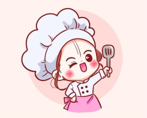 Free Vector | Cute chef girl in uniform character holding a turner food restaurant logo cartoon art illustration