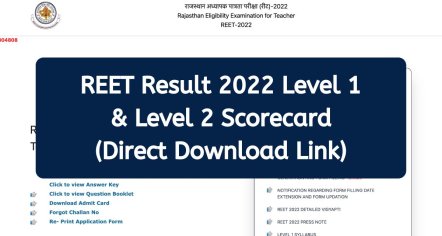 REET Result 2022 - www.reetbser2022.in Level 1 & Level 2 Scorecard Direct Download Link