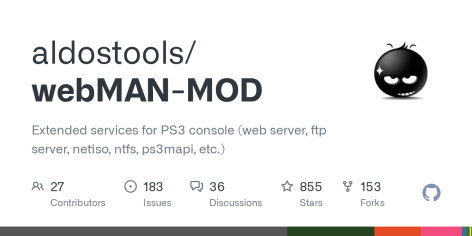 GitHub - aldostools/webMAN-MOD: Extended services for PS3 console (web server, ftp server, netiso, ntfs, ps3mapi, etc.)