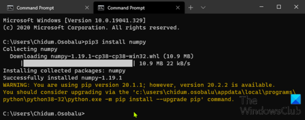 How to install NumPy using PIP on Windows 10