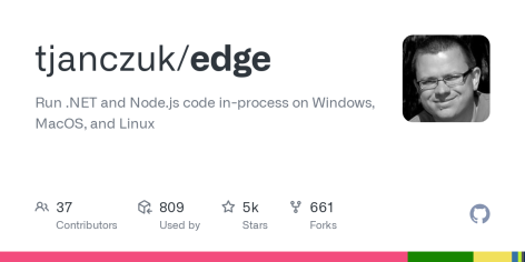 GitHub - tjanczuk/edge: Run .NET and Node.js code in-process on Windows, MacOS, and Linux