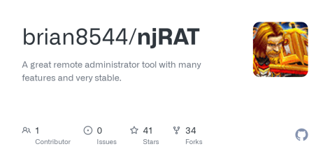 GitHub - brian8544/njRAT: A great remote administrator tool with many features and very stable.