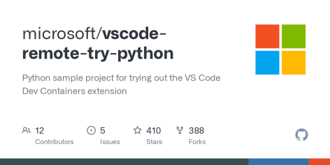 GitHub - microsoft/vscode-remote-try-python: Python sample project for trying out the VS Code Dev Containers extension