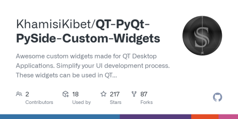 GitHub - KhamisiKibet/QT-PyQt-PySide-Custom-Widgets: Awesome custom widgets made for QT Desktop Applications. Simplify your UI development process. These widgets can be used in QT Designer then imported to PySide code.