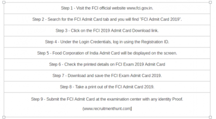 FCI Admit Card 2019 | Download Food Corporation of India (FCI) Admit Card 2019