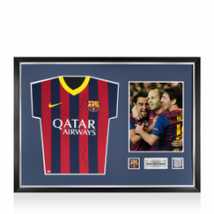 Lionel Messi, Xavi & Andres Iniesta Official FC Barcelona Front Signed and Framed 2013-14 Home Shirt