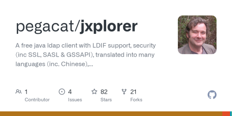 GitHub - pegacat/jxplorer: A free java ldap client with LDIF support, security (inc SSL, SASL & GSSAPI), translated into many languages (inc. Chinese), online help, user forms and many other features.