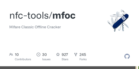 GitHub - nfc-tools/mfoc: Mifare Classic Offline Cracker