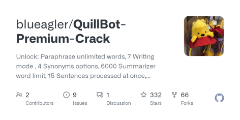 GitHub - blueagler/QuillBot-Premium-Crack: Unlock: Paraphrase unlimited words, 7 Writing mode , 4 Synonyms options, 6000 Summarizer word limit, 15 Sentences processed at once, Unlimited Freeze Words and phrases (44k active users' choices)