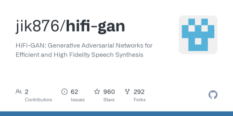 GitHub - jik876/hifi-gan: HiFi-GAN: Generative Adversarial Networks for Efficient and High Fidelity Speech Synthesis