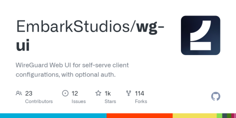 GitHub - EmbarkStudios/wg-ui: WireGuard Web UI for self-serve client configurations, with optional auth.
