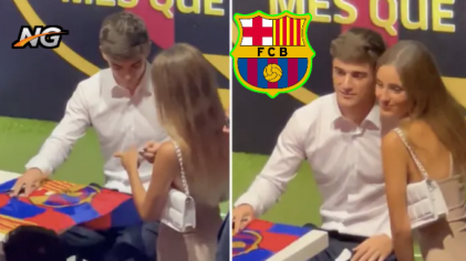 A lady appear to give Barcelona wonderkid Pablo Gavi her phone number during contract ceremony - Canada Migrate