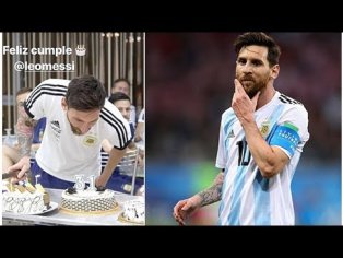 Lionel Messi presented with birthday cake by Argentina team-mates - YouTube