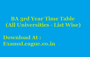 BA 3rd Year Time Table 2022 बीए Part III डाउनलोड PDF सभी Universities