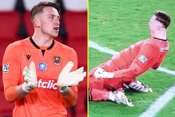 Paris-Saint Germain on-loan goalkeeper saves two penalties to dump Lionel Messi and co out of Coupe de France and celebrates with knee slide