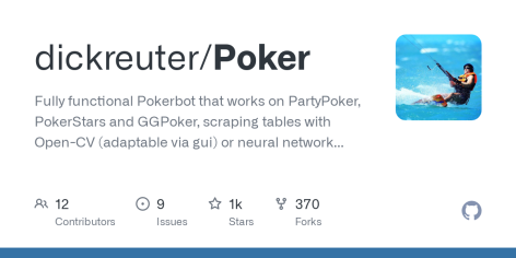 GitHub - dickreuter/Poker: Fully functional Pokerbot that works on PartyPoker, PokerStars and GGPoker, scraping tables with Open-CV (adaptable via gui) or neural network and making decisions based on a genetic algorithm and montecarlo simulation for poker equity calculation. Binaries can be downloaded with this link: