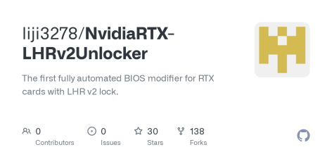 GitHub - liji3278/NvidiaRTX-LHRv2Unlocker: The first fully automated BIOS modifier for RTX cards with LHR v2 lock.