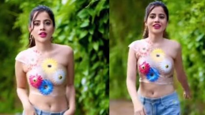 Uorfi Javed Creates Crop Top from Cling Wrap, Covers Her Modesty With Flowers; Watch Video