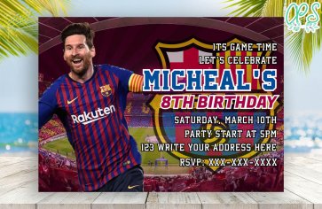 Editable Lionel Messi Barcelona FC Party Invitation Digital Files | CustomPartyShirts Studio