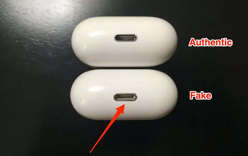 Comparison of Lightning Ports on Original and Fake AirPods