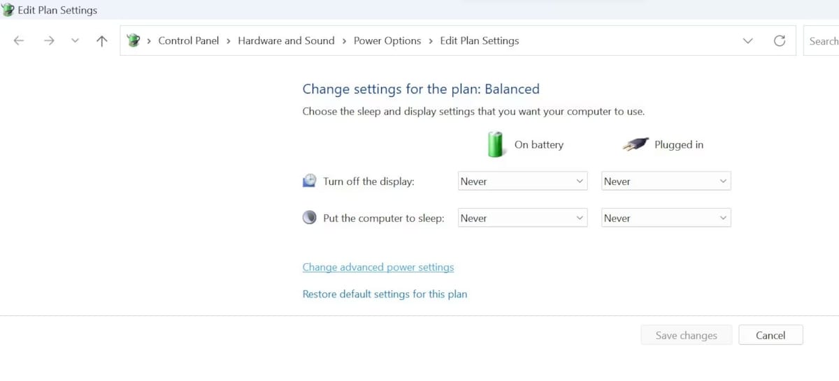Windows Power Plan Settings