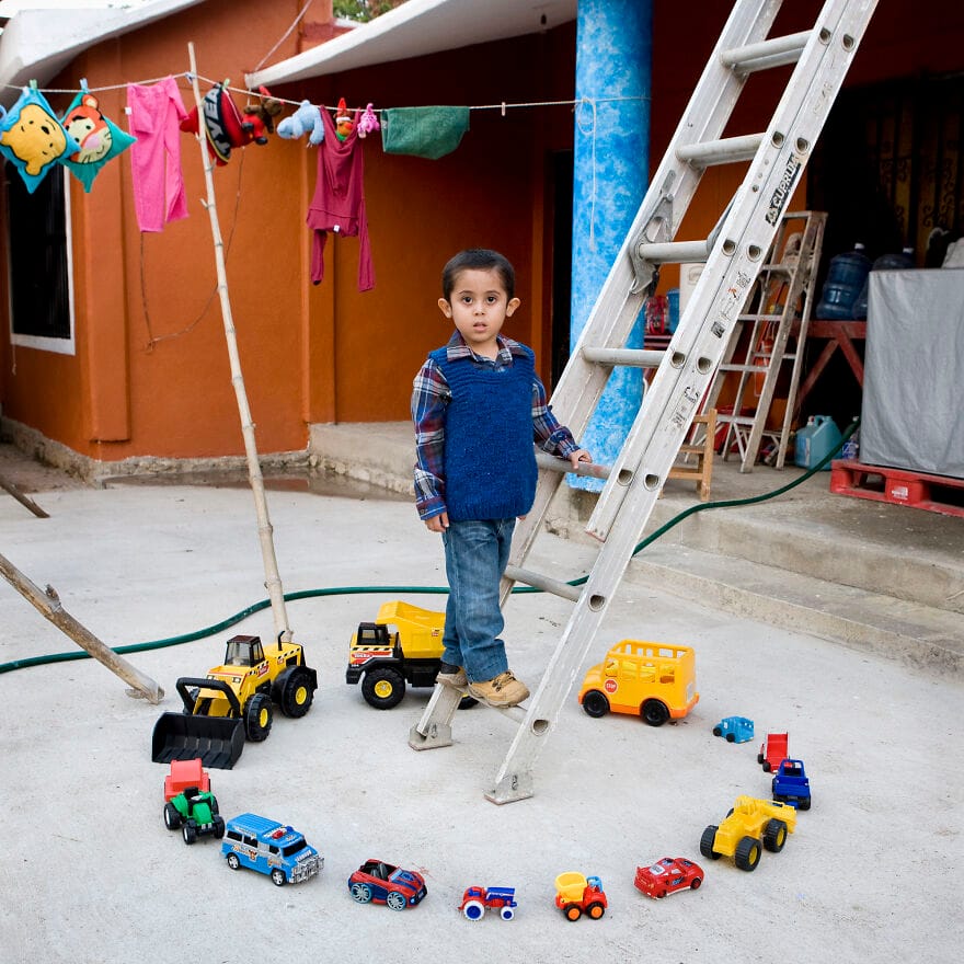 Boy with toy car