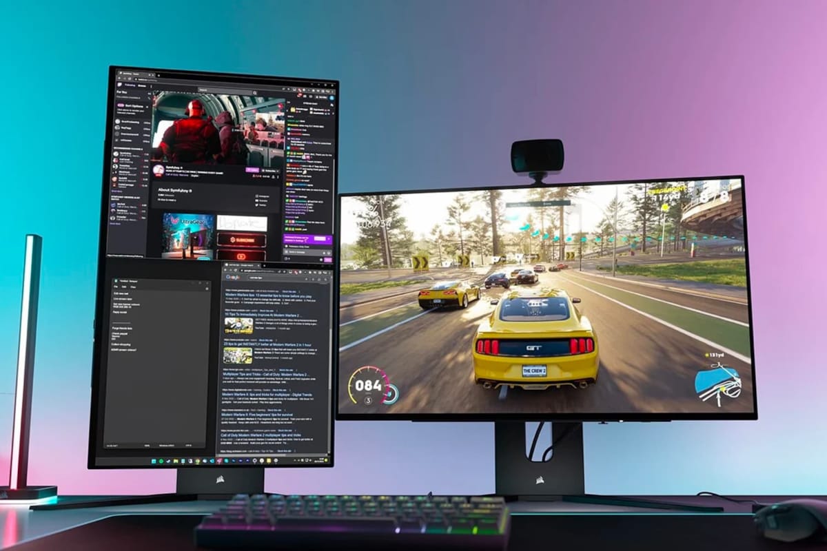 Corsair Xeneon 27QHD240 monitor in horizontal and vertical mode