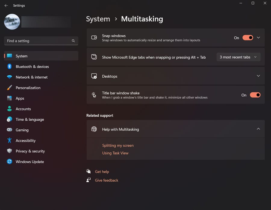 Activating the Multitasking feature in Windows
