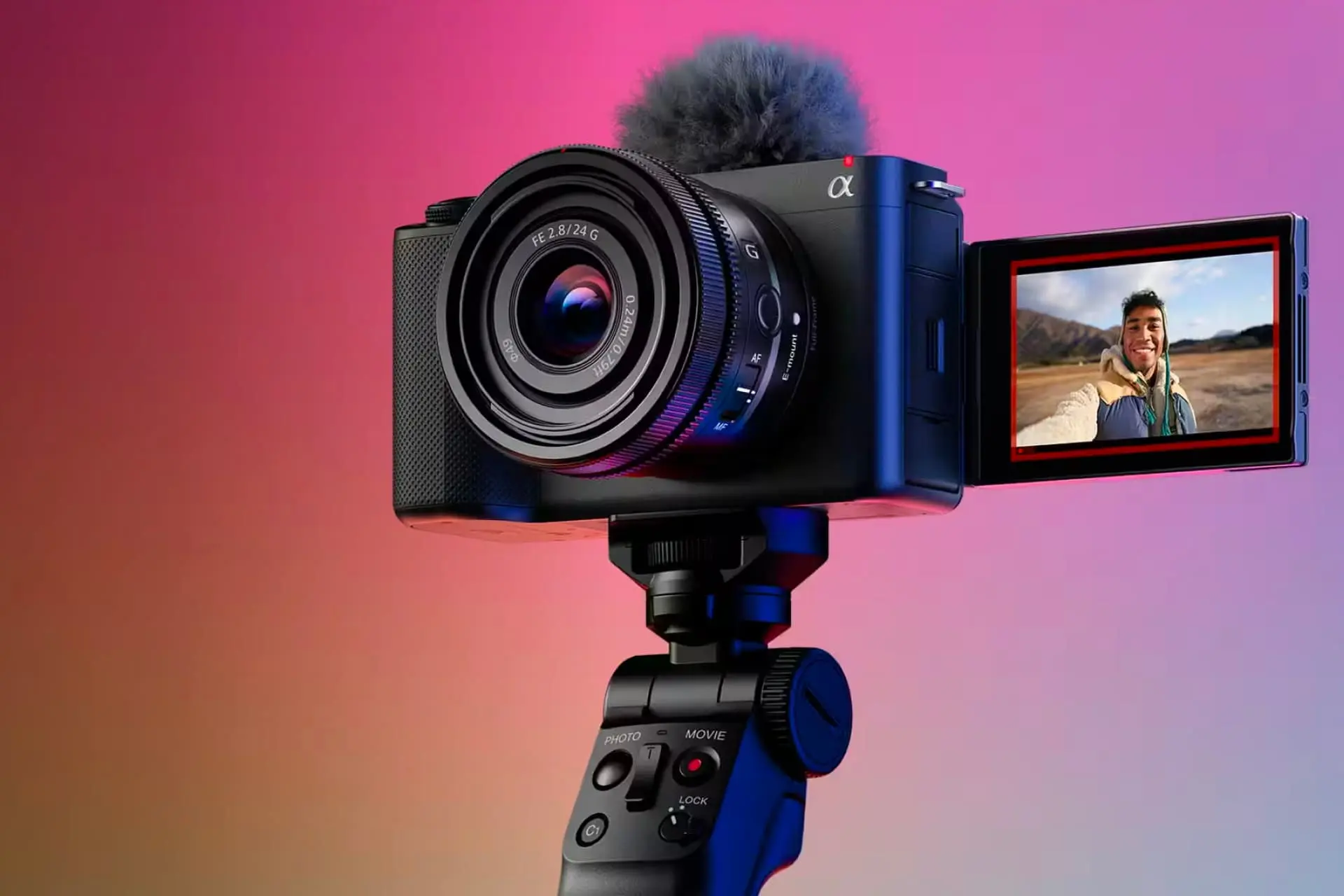 Sony ZV-E1 camera render on tripod