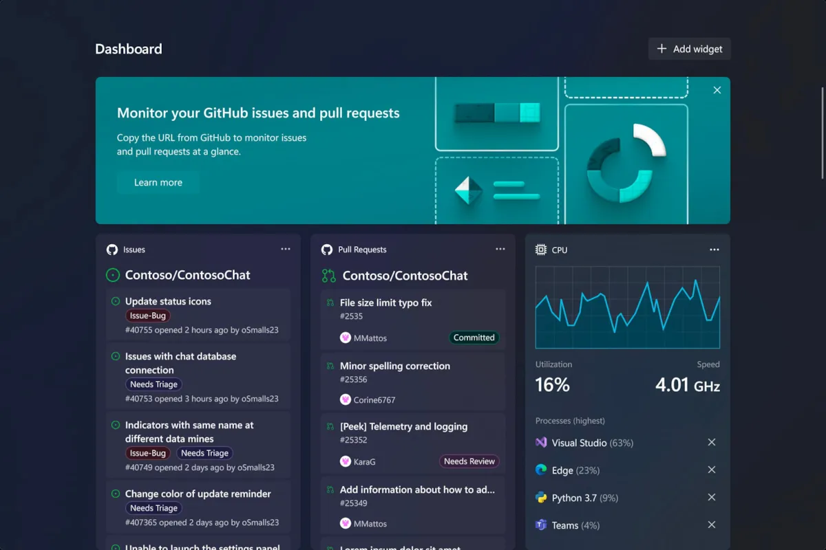 Microsoft Windows Dev Home Dashboard