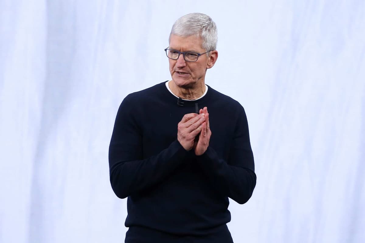 Tim Cook speaking in black clothes